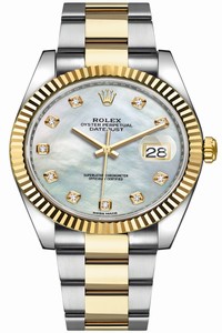 Replica 126333 White MOP Diamond Oyster Rolex Datejust 41mm Steel and Yellow Gold Mens Watch
